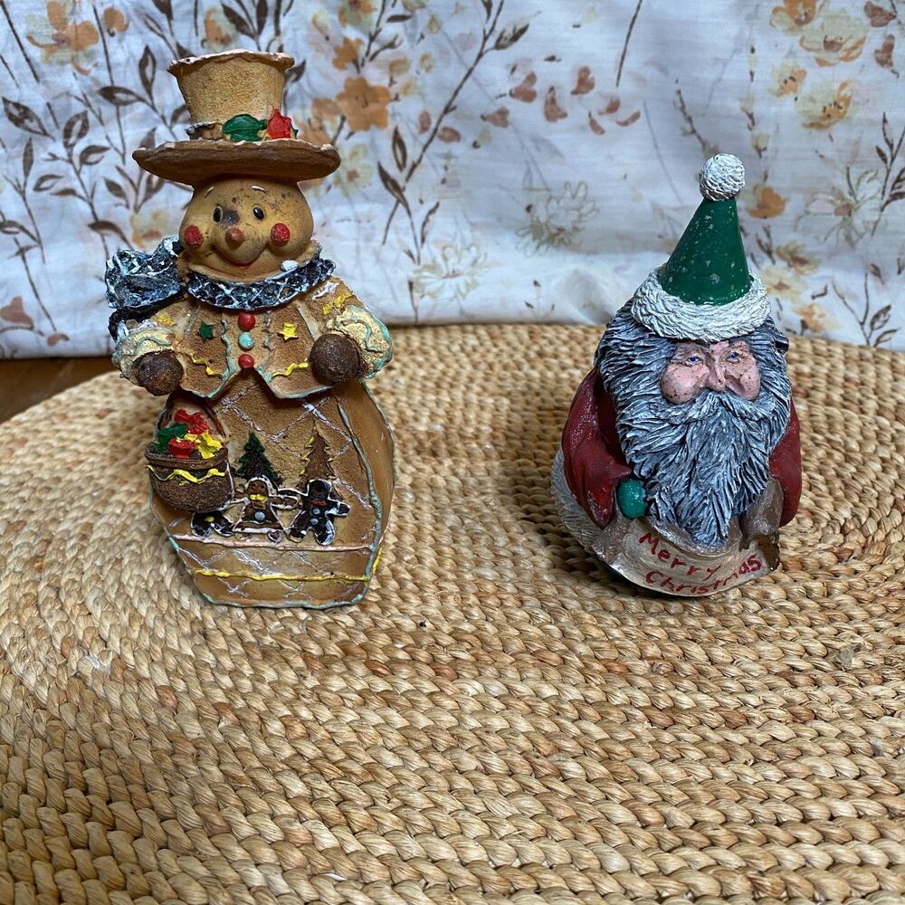 Lot of 2 Hand-Painted Christmas Figurines – Santa & Snowman – Holiday Décor